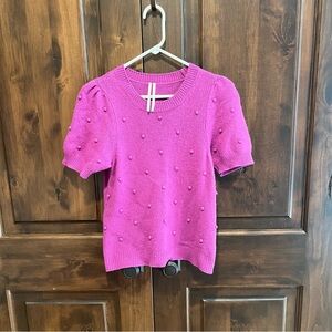 Anthropologie Pom Pom puffed sleeve sweater